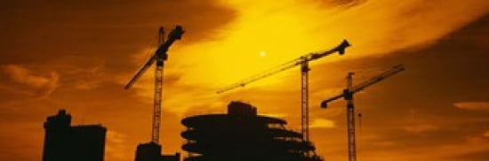 Silhouette of cranes at a construction site London England Canvas Art - Panoramic Images (36 x 12)