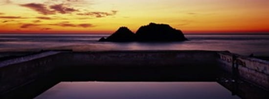 Silhouette of islands in the ocean Sutro Baths San Francisco California USA Canvas Art - Panoramic Images (30 x 12)