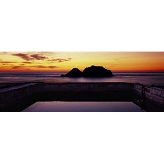 Silhouette of islands in the ocean, Sutro Baths, San Francisco, California, USA Poster Print (15 x 6)