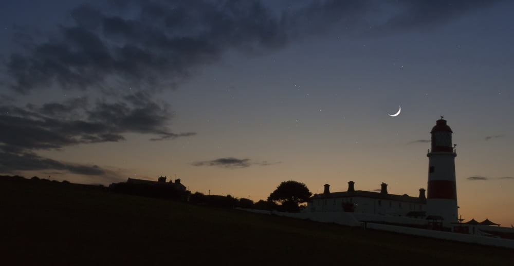 Silhouette of lighthouse at dusk South Shields Tyne and Wear England Canvas Art - John Short Design Pics (21 x 11)
