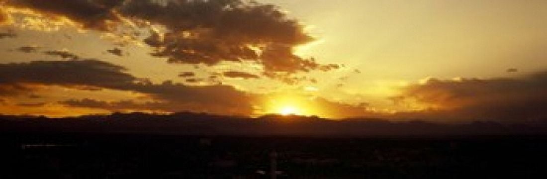 Silhouette of mountains at sunrise Denver Colorado USA Canvas Art - Panoramic Images (18 x 6)
