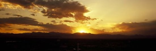 Silhouette of mountains at sunrise Denver Colorado USA Canvas Art - Panoramic Images (36 x 12)