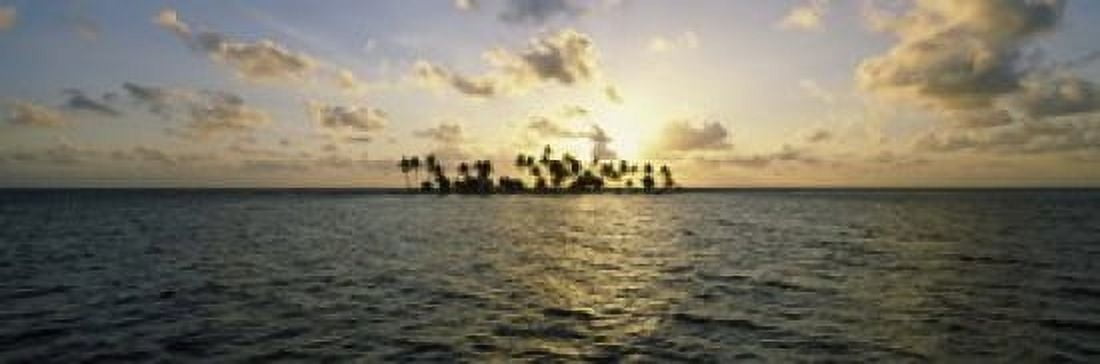 Silhouette of palm trees on an island Placencia Laughing Bird Caye Victoria Channel Belize Canvas Art - Panoramic Images (18 x 6)