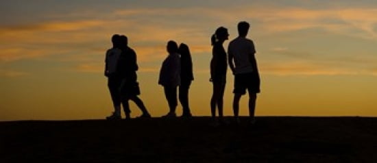 Silhouette of people on a hill Baldwin Hills Scenic Overlook Los Angeles County California USA Canvas Art - Panoramic Images (30 x 13)