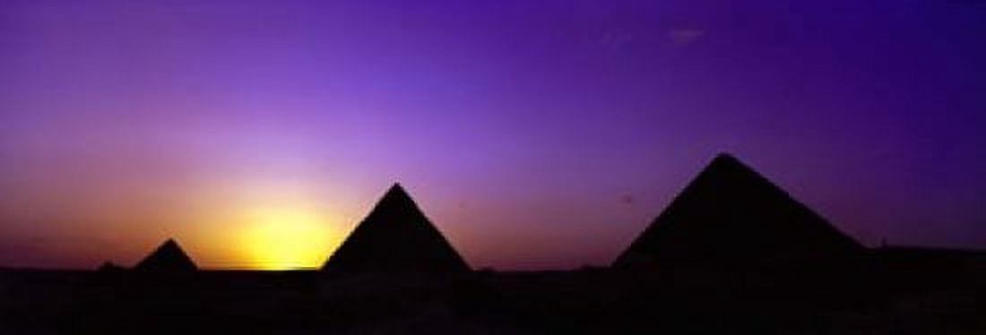 Silhouette of pyramids at dusk Giza Egypt Canvas Art - Panoramic Images (18 x 6)