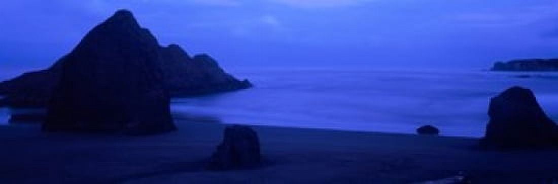 Silhouette of rock formations in the sea Myers Creek Beach Oregon USA Canvas Art - Panoramic Images (18 x 6)