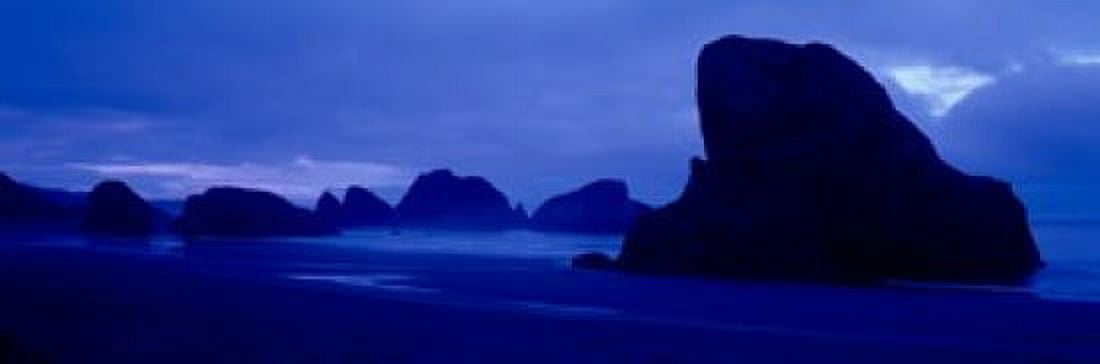 Silhouette of rock formations in the sea Myers Creek Beach Oregon USA Canvas Art - Panoramic Images (18 x 6)
