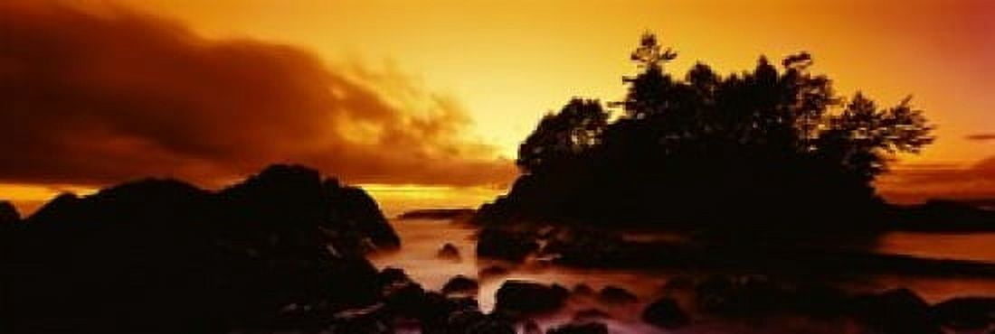 Silhouette of rocks and trees at sunset Tofino Vancouver Island British Columbia Canada Canvas Art - Panoramic Images (18 x 6)