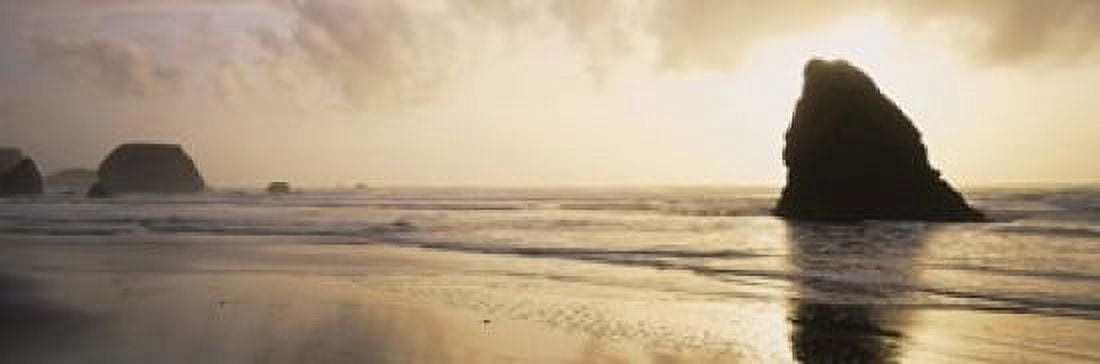 Silhouette of rocks on the beach Fort Bragg Mendocino California USA Canvas Art - Panoramic Images (18 x 6)
