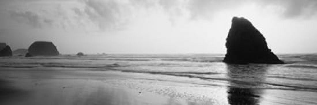 Silhouette of rocks on the beach Fort Bragg Mendocino California USA Canvas Art - Panoramic Images (36 x 12)