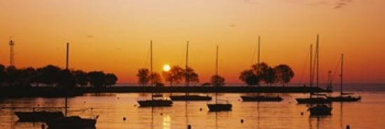Silhouette of sailboats in a lake Lake Michigan Chicago Illinois USA Canvas Art - Panoramic Images (36 x 12)