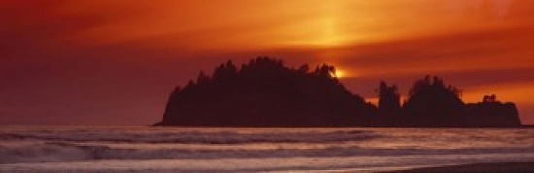 Silhouette of sea stack at sunrise Washington State USA Canvas Art - Panoramic Images (18 x 6)