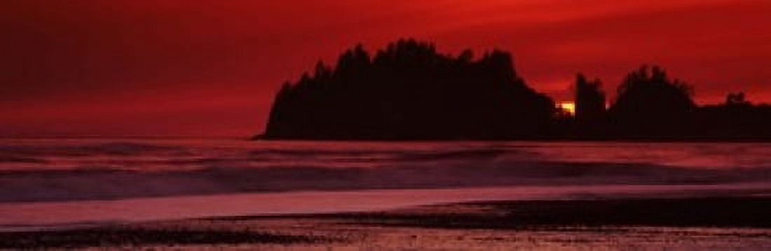 Silhouette of seastacks at sunset Second Beach Washington State USA Canvas Art - Panoramic Images (18 x 6)