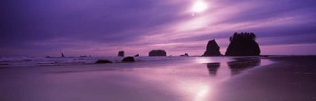 Silhouette of seastacks at sunset Second Beach Washington State USA Canvas Art - Panoramic Images (18 x 6)