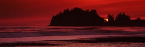 Silhouette of seastacks at sunset Second Beach Washington State USA Canvas Art - Panoramic Images (36 x 12)