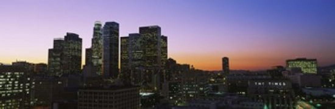 Silhouette of skyscrapers at dusk City of Los Angeles California USA Canvas Art - Panoramic Images (18 x 6)