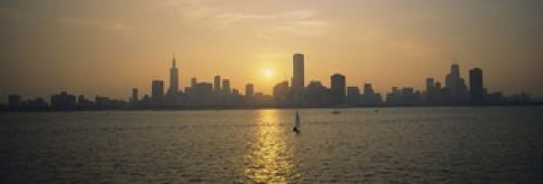 Silhouette of skyscrapers at the waterfront Chicago Cook County Illinois USA Canvas Art - Panoramic Images (18 x 7)