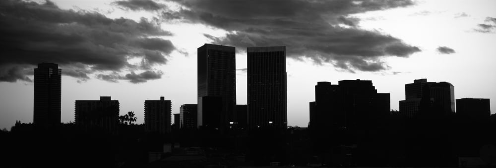 Silhouette of skyscrapers in a city Century City City Of Los Angeles Los Angeles County California USA Canvas Art - Panoramic Images (7 x 18)