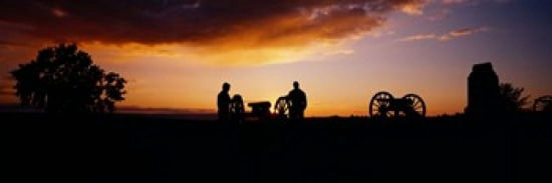Silhouette of statues of soldiers and cannons in a field Gettysburg National Military Park Pennsylvania USA Canvas Art - Panoramic Images (18 x 6)