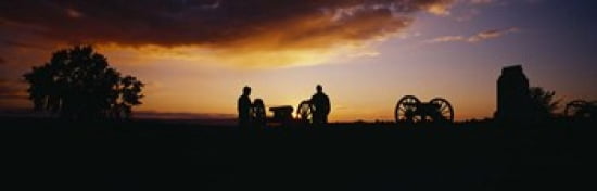 Silhouette of statues of soldiers and cannons in a field Gettysburg National Military Park Pennsylvania USA Canvas Art - Panoramic Images (36 x 12)