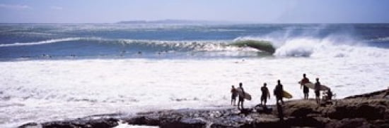 Silhouette of surfers standing on the beach Australia Canvas Art - Panoramic Images (36 x 12)