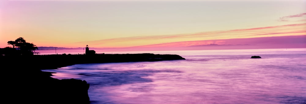 Silhouette of the Santa Cruz Lighthouse at sunset Santa Cruz California USA Canvas Art - Panoramic Images (13 x 36)