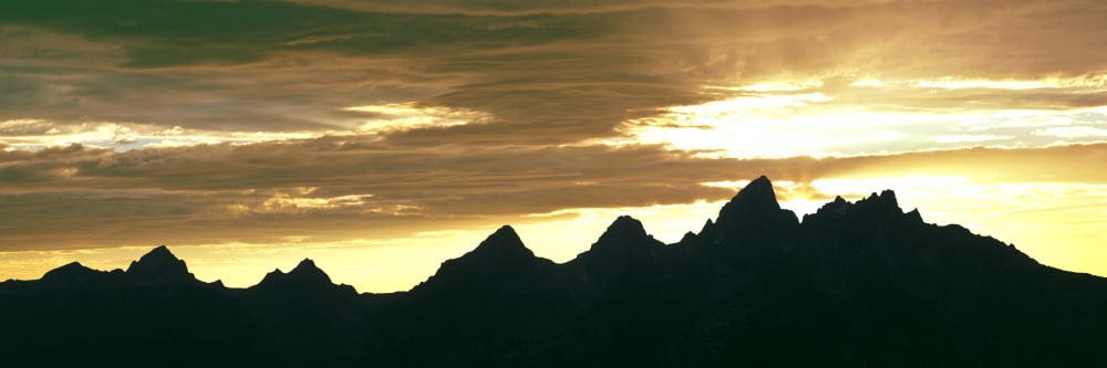 Silhouette of the Teton Range at sunset Grand Teton National Park Wyoming USA Canvas Art - Panoramic Images (36 x 12)