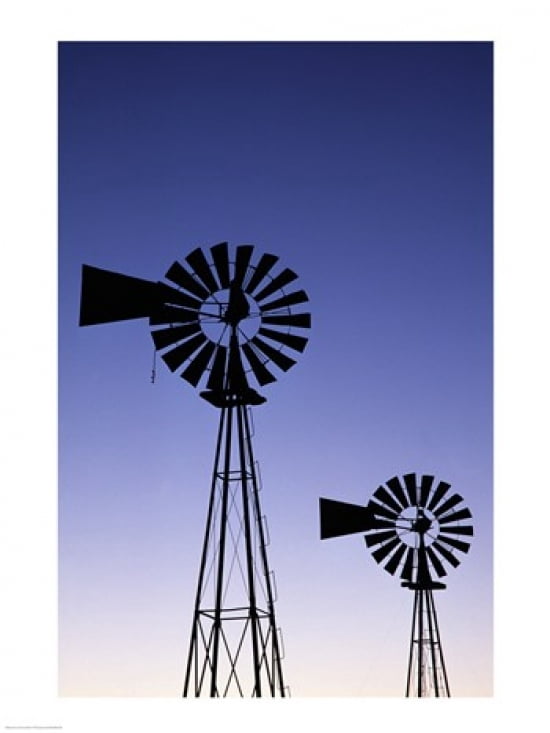 Silhouette of windmills American Wind Power Center Lubbock Texas USA Canvas Art - (18 x 24)