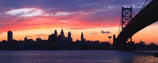Silhouette of a suspension bridge across a river Ben Franklin Bridge Delaware River Philadelphia Pennsylvania USA Canvas Art - Panoramic Images (30 x 12)