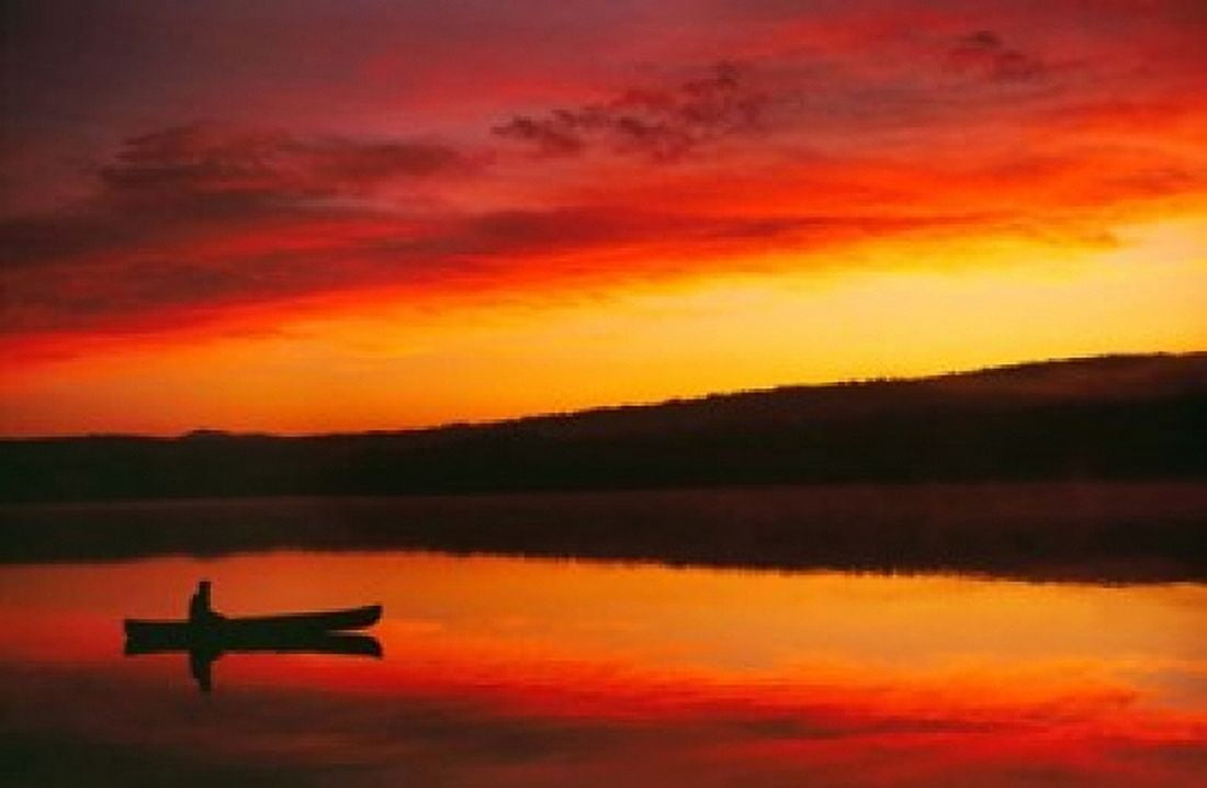 Silhouetted Canoe On Lake Canvas Art - Panoramic Images (19 x 12)