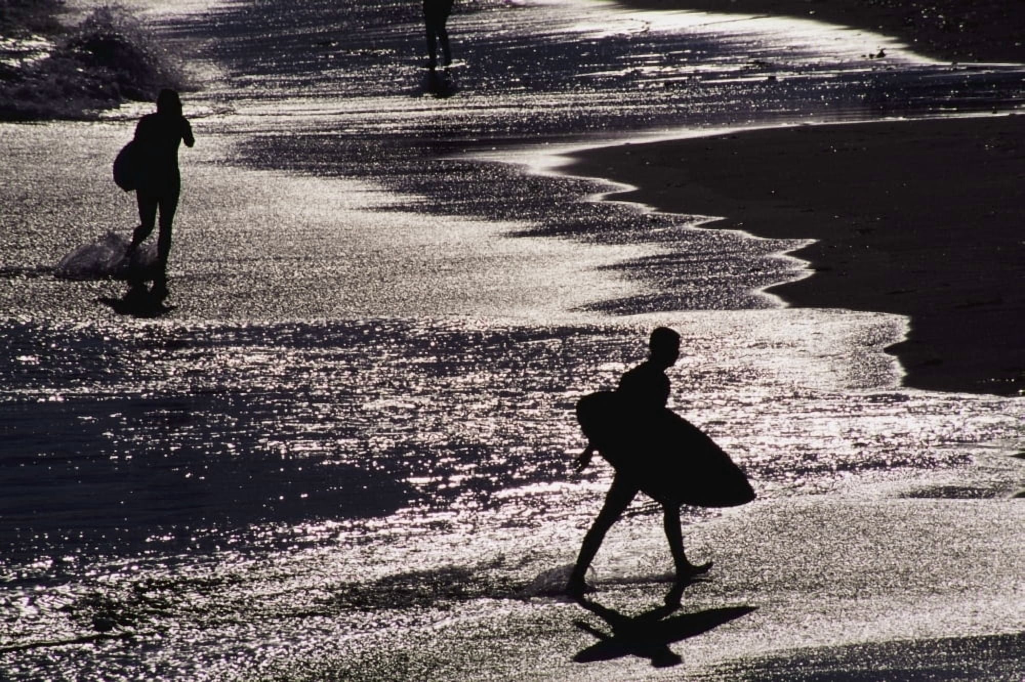 Silhouettes Of Surfers On Beach Canvas Art - Conor Caffrey Design Pics (19 x 12)