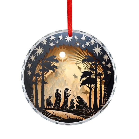 Silhouettes Of The Nativity Crystal Glass Christmas Ornament for Xmas Tree Winter Holiday Glass Round Christmas Ornament
