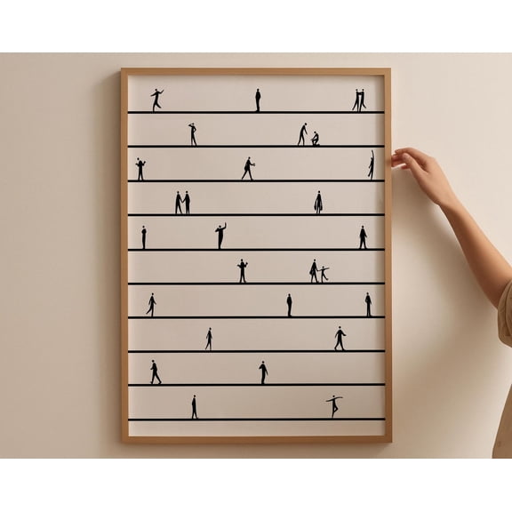 Silhouettes of Small People Art | Human Print | People Walking | Minimalist Wall Art | Black and White Art | Modern House |, 16x24 UNFRAMED
