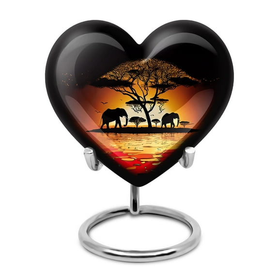 Silhoute Of Elephants Urns For Human Ashes Adult Female Mom - Cremation Heart Memorial Urn - Heart Shaped Mini Urns For Adults Men - Cremation heart Shapeds (Size -3inch,1PC)