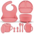 thumbnail image 1 of Sili Monster Baby Silicone Feeding Set with Sippy Cup Suction Plate Bowl Utensils Cup (Petal Pink), 1 of 7