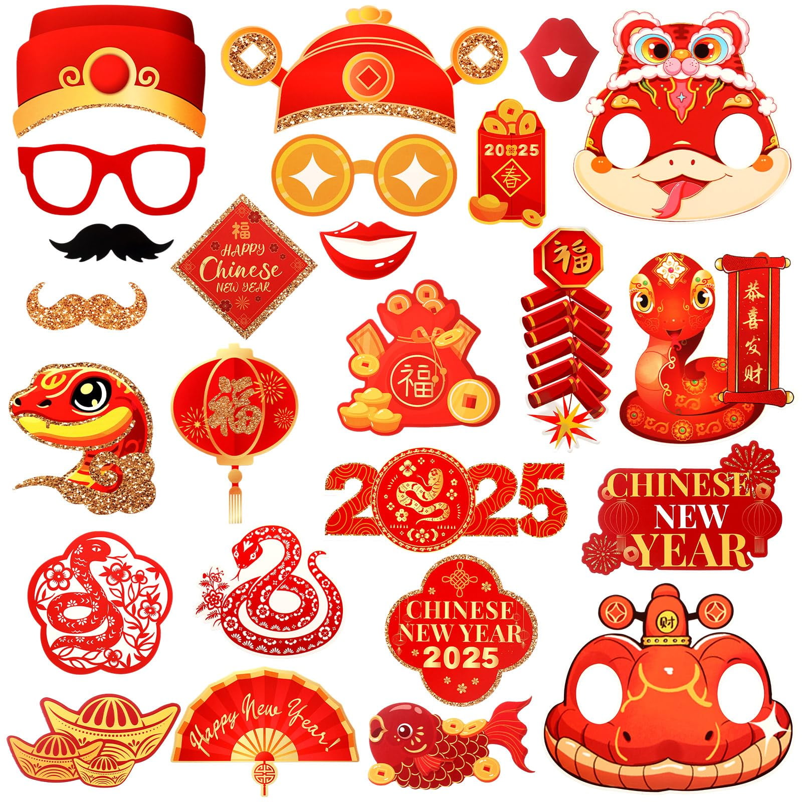 SiliFine 25 Pieces Chinese New Year Photo Booth Props Chinese New Year ... - Color Preferences For Snake Photobooths