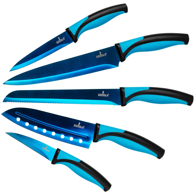 SiliSlick Kitchen Knife Set Professional, Titanium Coated Stainless