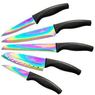 Lightahead 7pcs Premium Rainbow Colored Knife Set, 6 Stainless Steel  Kitchen Knives with Chopping Board