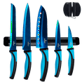 thumbnail image 1 of SiliSlick Kitchen Knife Set, 5-Piece Rainbow Titanium Coated Blades with Magnetic Rack & Portable Sharpener, Dishwasher Safe, 1 of 6