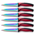 thumbnail image 1 of SiliSlick Steak Knife Set - Iridescent/Rainbow Titanium Coated Stainless Steel Knives - 5 inch / 12.7cm - (6 Red), 1 of 9