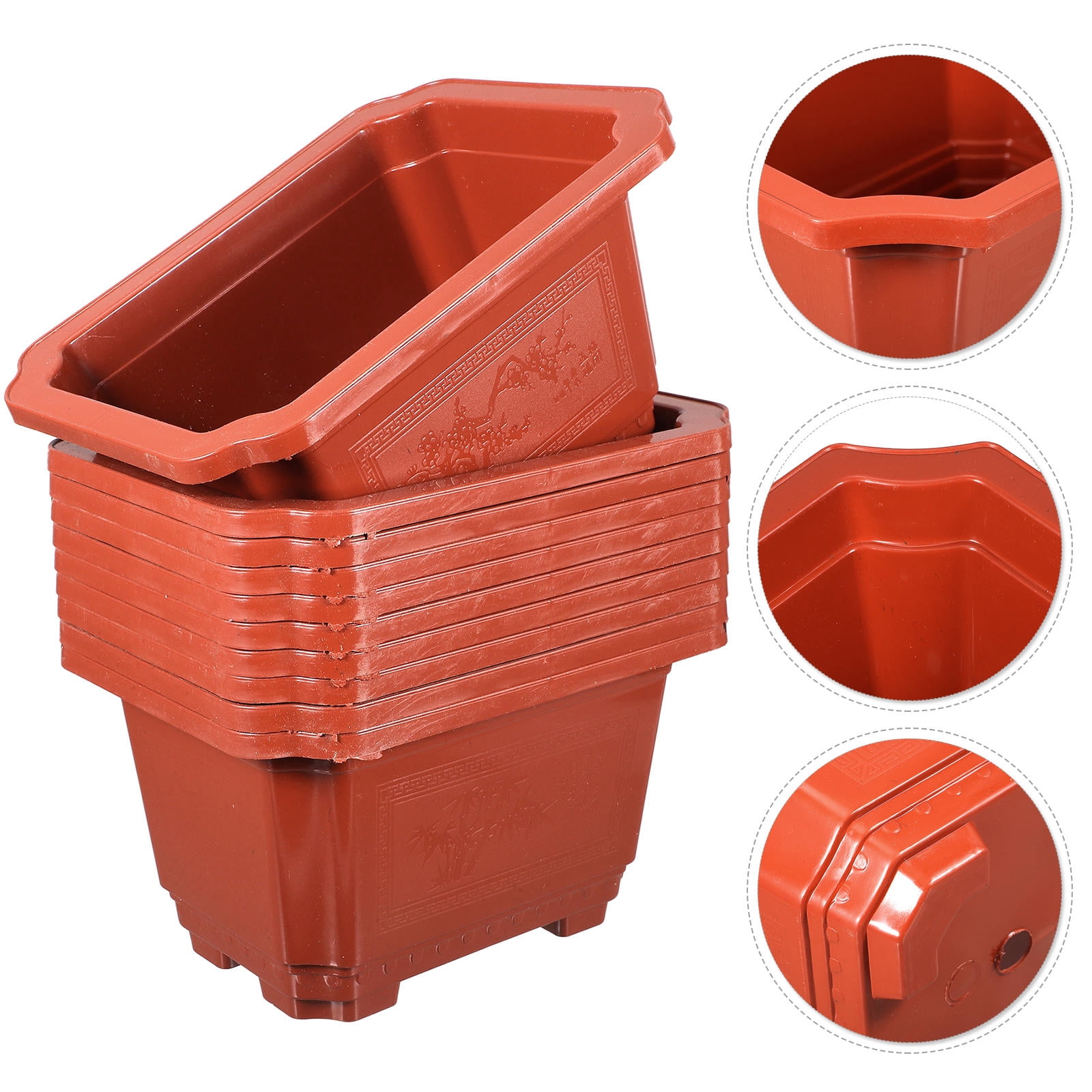 QIFULL 10Pcs Dark Red Plastic Flower Pots for Indoor Gardening Durable Bonsai Planters for Small Plants