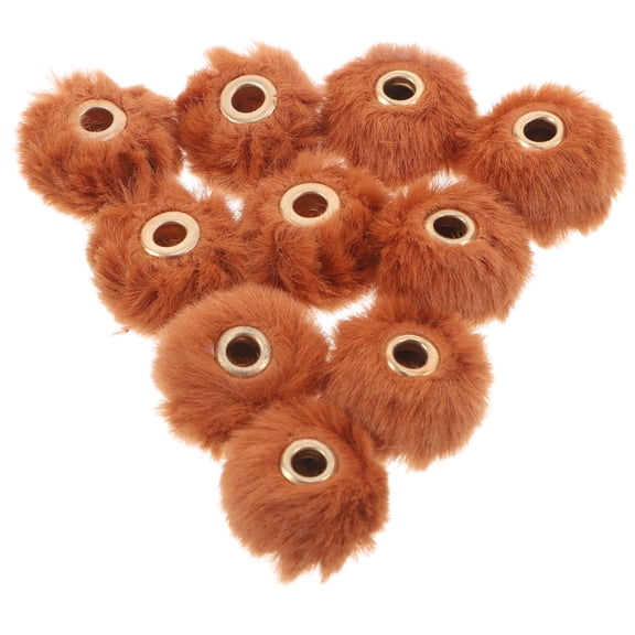 QIFULL Fluffy Faux Fur Pom Poms Beads Brown 10Pack 0.8X0.8X0.5In