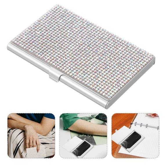 QIFULL Silver Metal Business Card Holder Compact Portable Desktop Cards Organizer for Home