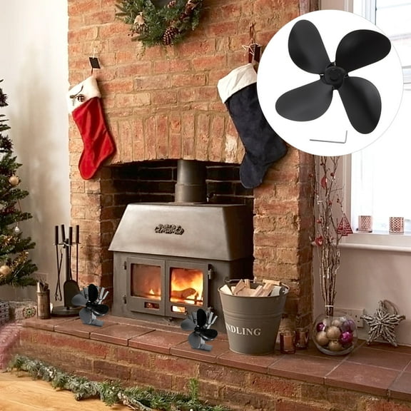 QIFULL Aluminum Alloy Stove Fan Blades Silent Heat Powered Fireplace Fan Replacement Blades Black