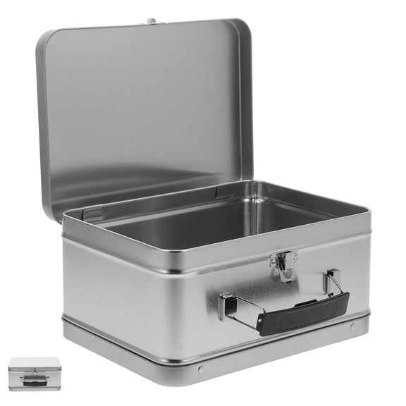 QIFULL Retro Style Tinplate Lunch Box Metal Storage Holder with Sealed Lid and Handle