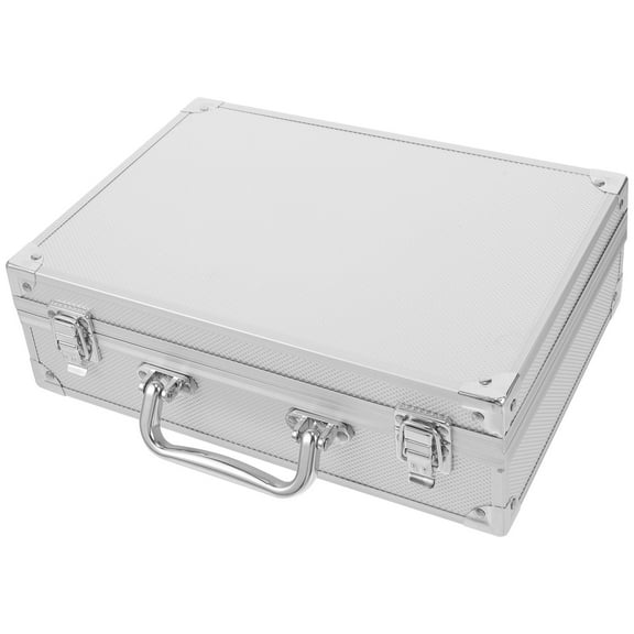QIFULL Plated Silver Aluminum Alloy Briefcase Portable Toolbox with Sponge Lining Durable Metal Storage Case for Office