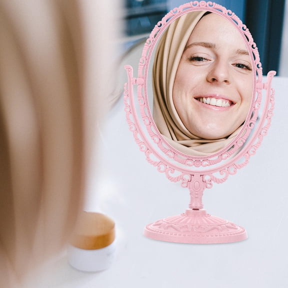 QIFULL Tabletop Vanity Mirror for Makeup with Magnifying Function and Detachable Base Pink 1Pcs