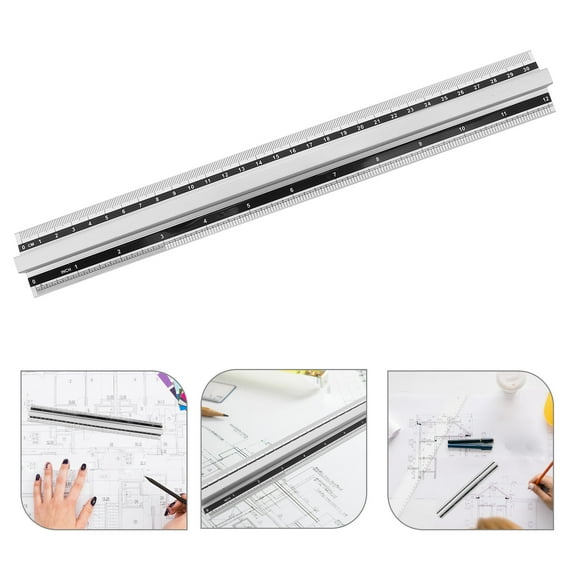 QIFULL Plated Silver Aluminum Metal Ruler with Handle Portable Multi Use Measuring Tool for Drawing and Office Use