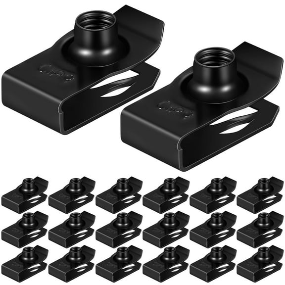 QIFULL 20Pcs Black Metal Nut Clips for Car Panel Fastening U Type Clips for Mud Flap and Body