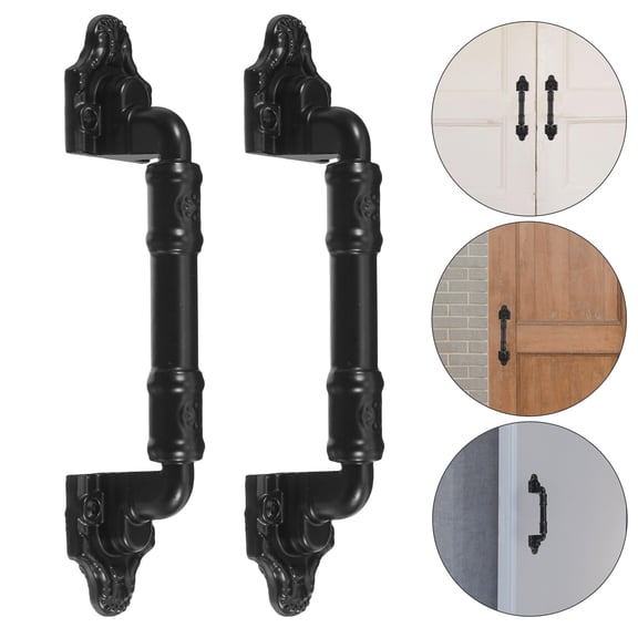 QIFULL 2Pcs Black Barn Door Pulls No Drill Handle for Sliding Doors and Cabinets